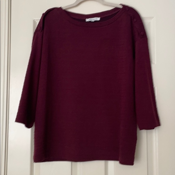 Rose + Olive Burgundy Top. Button detail on shoulders Large - Picture 1 of 4